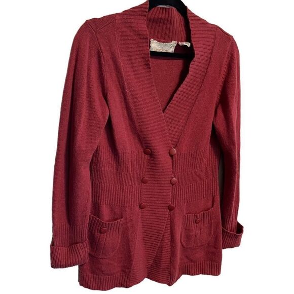 Sparrow-Anthropologie- Women’s Rust Red Double Breasted Button Front Cardigan, L - Picture 3 of 7